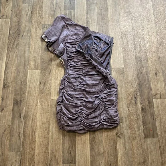 Blanc Noir Ruffled Mini Dress One Shoulder Size Small Purple/Gray - Picture 4 of 8